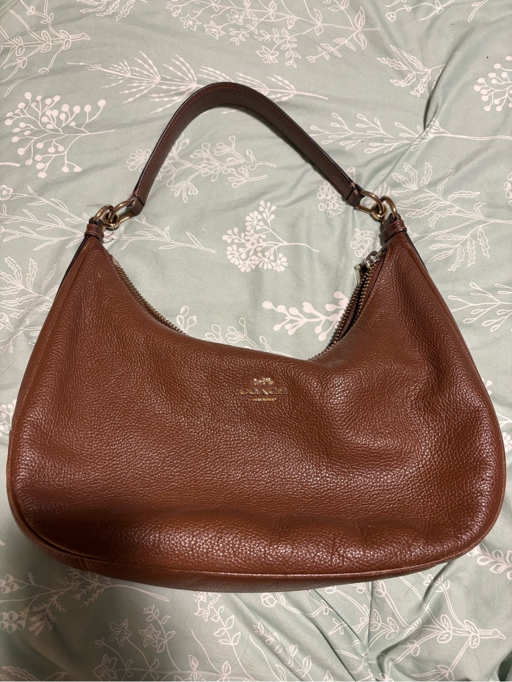 COACH Brown Pebbled Harley Leather Shoulder Hobo Purse